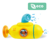 Tiger Tribe Tub Sub Bath Toy in yellow and blue with water-spraying submarine design