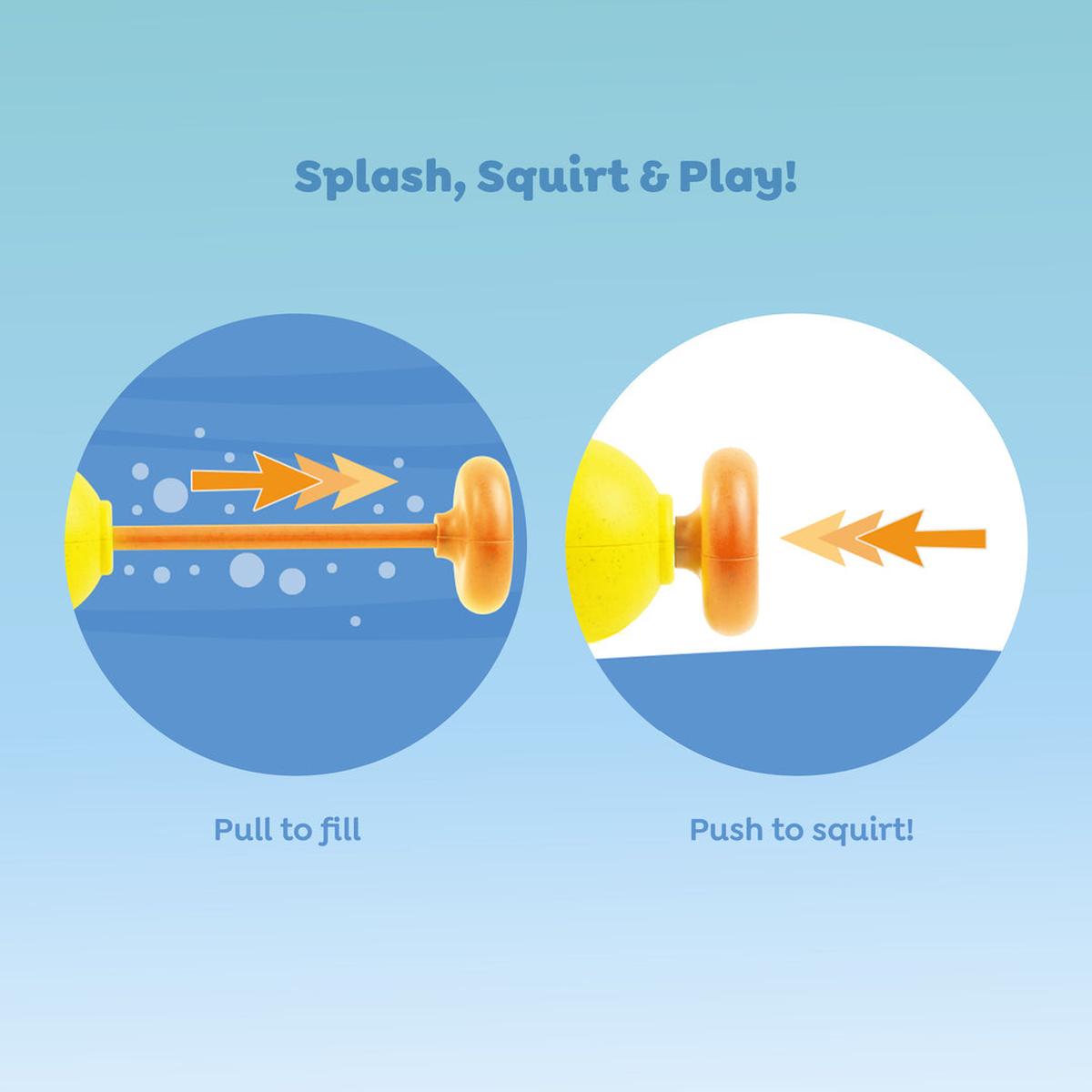 Tiger Tribe Tub Sub Bath Toy in yellow and blue with water-spraying submarine design