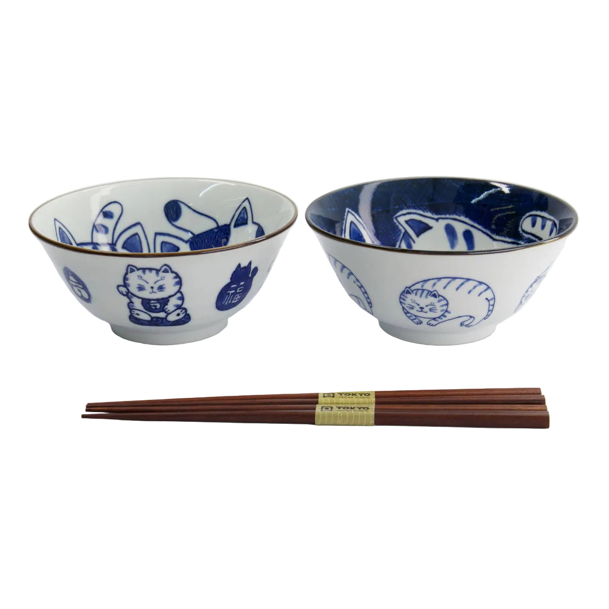 Tokyo Design Kawaii Neko Cat Bowl 2pc With Chopsticks Twin Cat Gift Boxed | Minimax