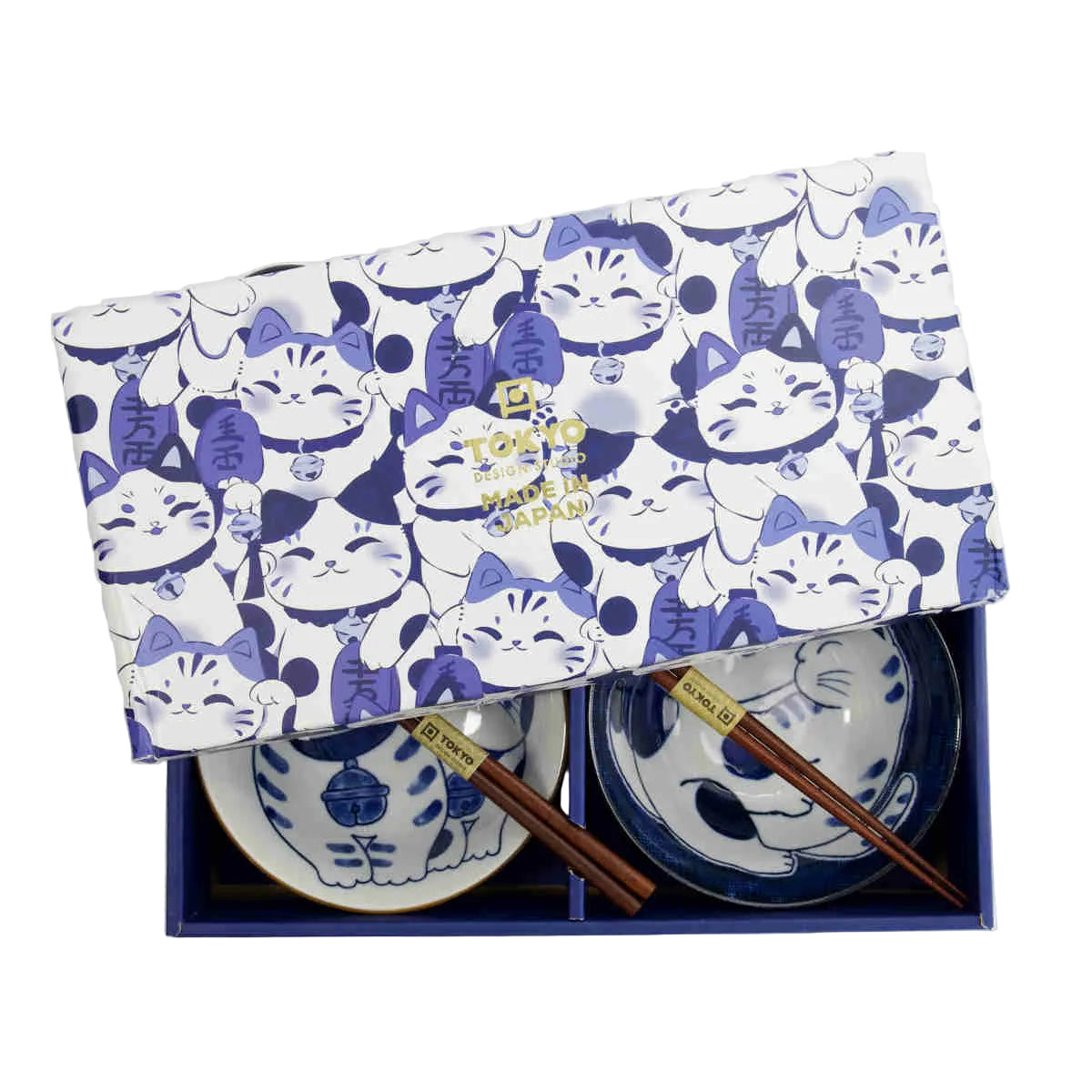 HAG TD Kawaii Neko Cat Bowl 2pc With Chopsticks Twin Cat Gift Boxed | Minimax