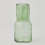 Pilbeam Living Florian Carafe Set 770mL Green – stylish green glass carafe and matching tumbler with delicate etched leaf pattern