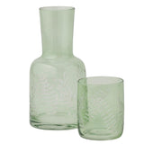 Pilbeam Living Florian Carafe Set 770mL Green – elegant glass carafe and tumbler set with etched botanical design, perfect for serving
