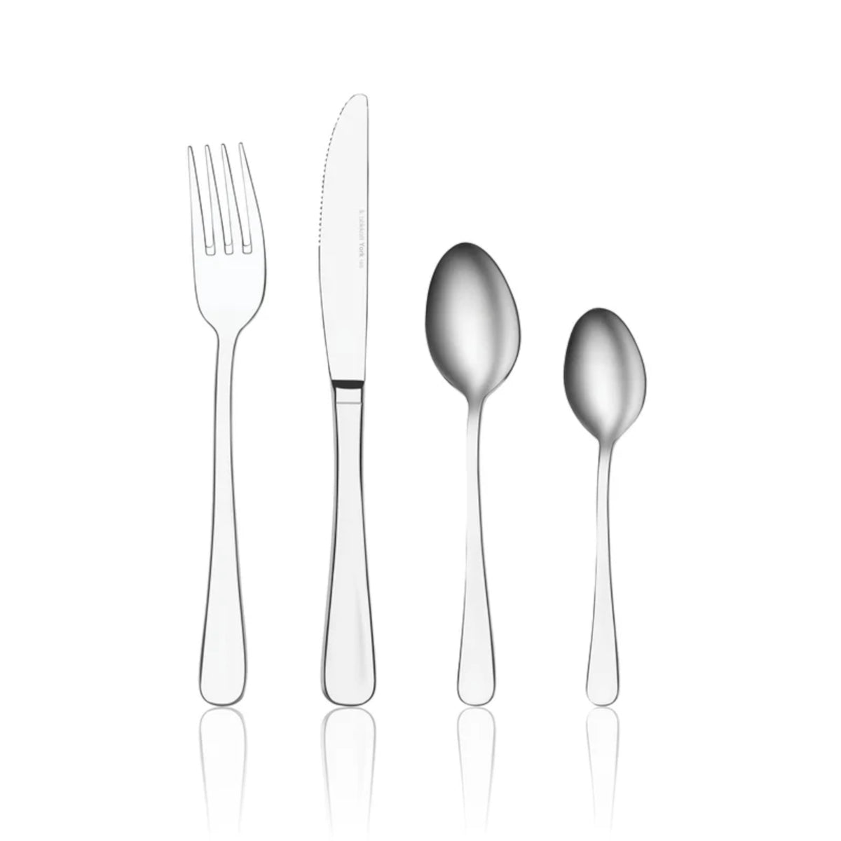 Tablekraft York cutlery set 32 piece with polished stainless steel fork, knife, spoon, and teaspoon