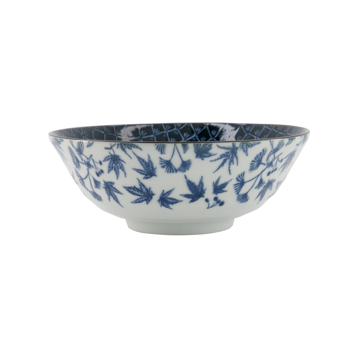 Tokyo Design Flora Japonica Ramen Bowl Gingko 21cm – side profile view with detailed blue leaf pattern