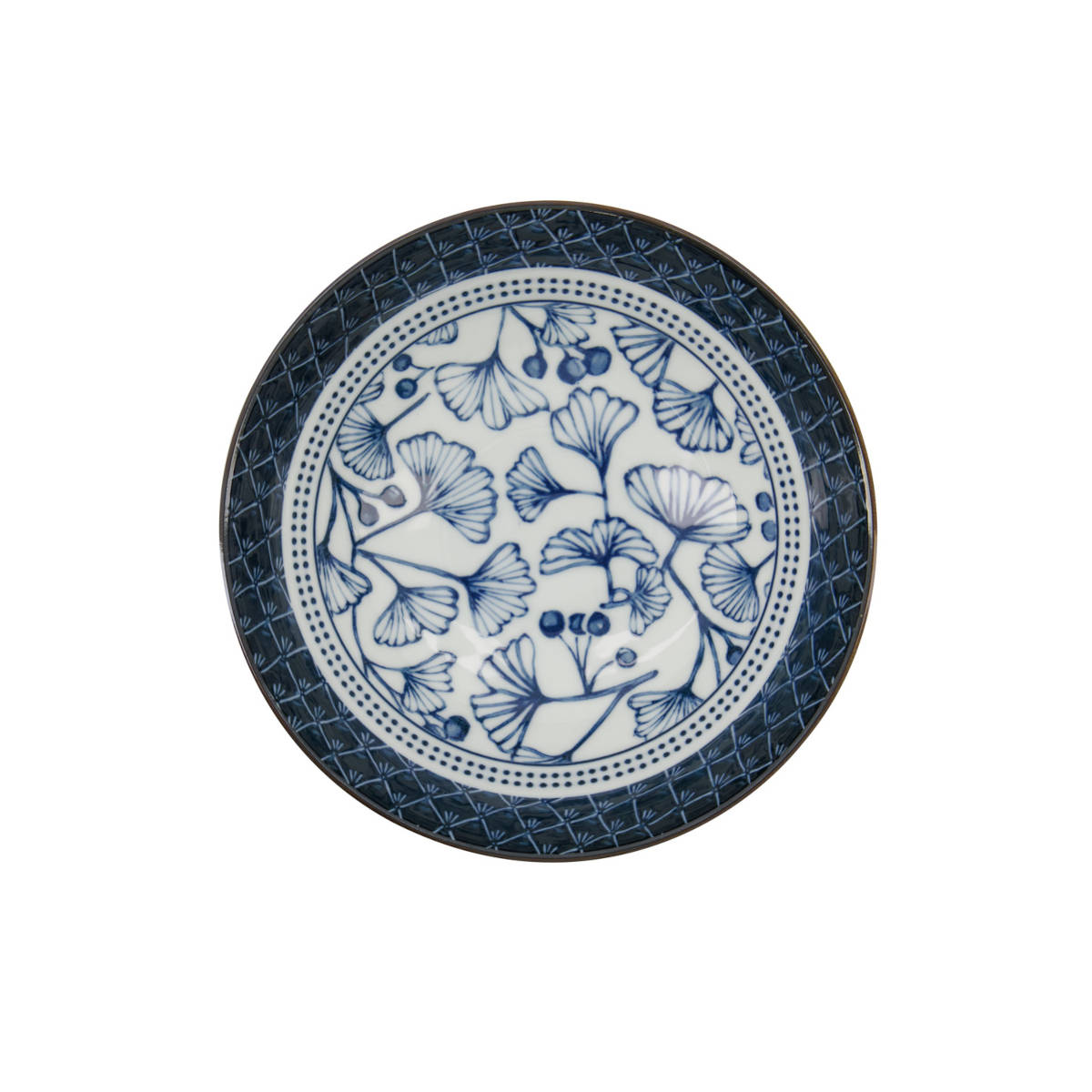 Tokyo Design Flora Japonica Ramen Bowl Gingko 21cm – top view with blue gingko leaf pattern
