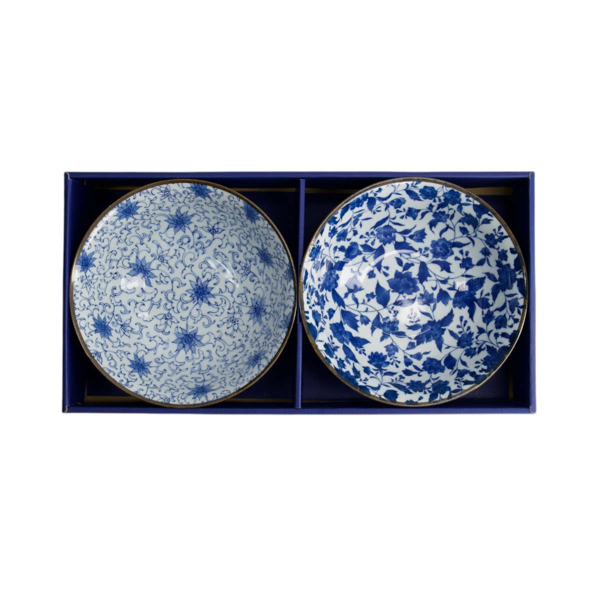 Tokyo Design Haru Bowl Set Blue 19cm (2 Piece) – Matching set with striped exteriors and floral interiors