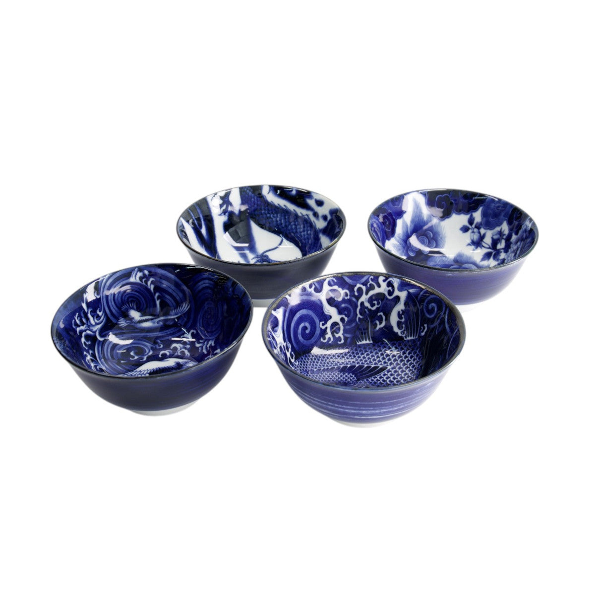 Tokyo Design Japonism Bowl Set – 4 elegant blue bowls with Japanese-inspired art