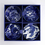 Tokyo Design Japonism Bowl Blue 4 Piece Set – boxed with koi, crane, dragon & floral designs