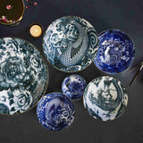 Tokyo Design Japonism Menbachi Bowl Blue Carp 25cm - Plated table setting with carp bowl matched to swirl designs