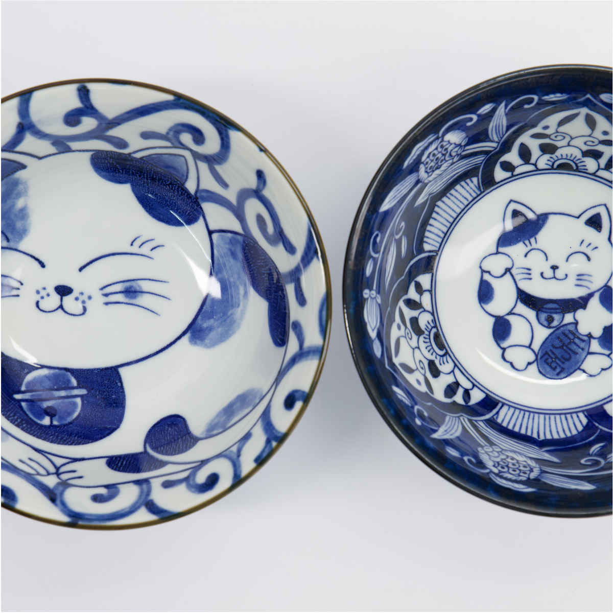 Tokyo Design Kawaii Cat Neko Bowl Chopsticks Set 2 Piece – Pair of bowls with lucky cat motifs, blue pattern