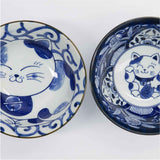 Tokyo Design Kawaii Cat Neko Bowl Chopsticks Set 2 Piece – Pair of bowls with lucky cat motifs, blue pattern