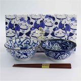 Tokyo Design Kawaii Cat Neko Bowl Chopsticks Set 2 Piece – Gift box with 2 blue bowls and wooden chopsticks