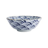 Tokyo Design Natsu Nami Ramen Bowl Blue 21cm – side view with traditional blue wave pattern