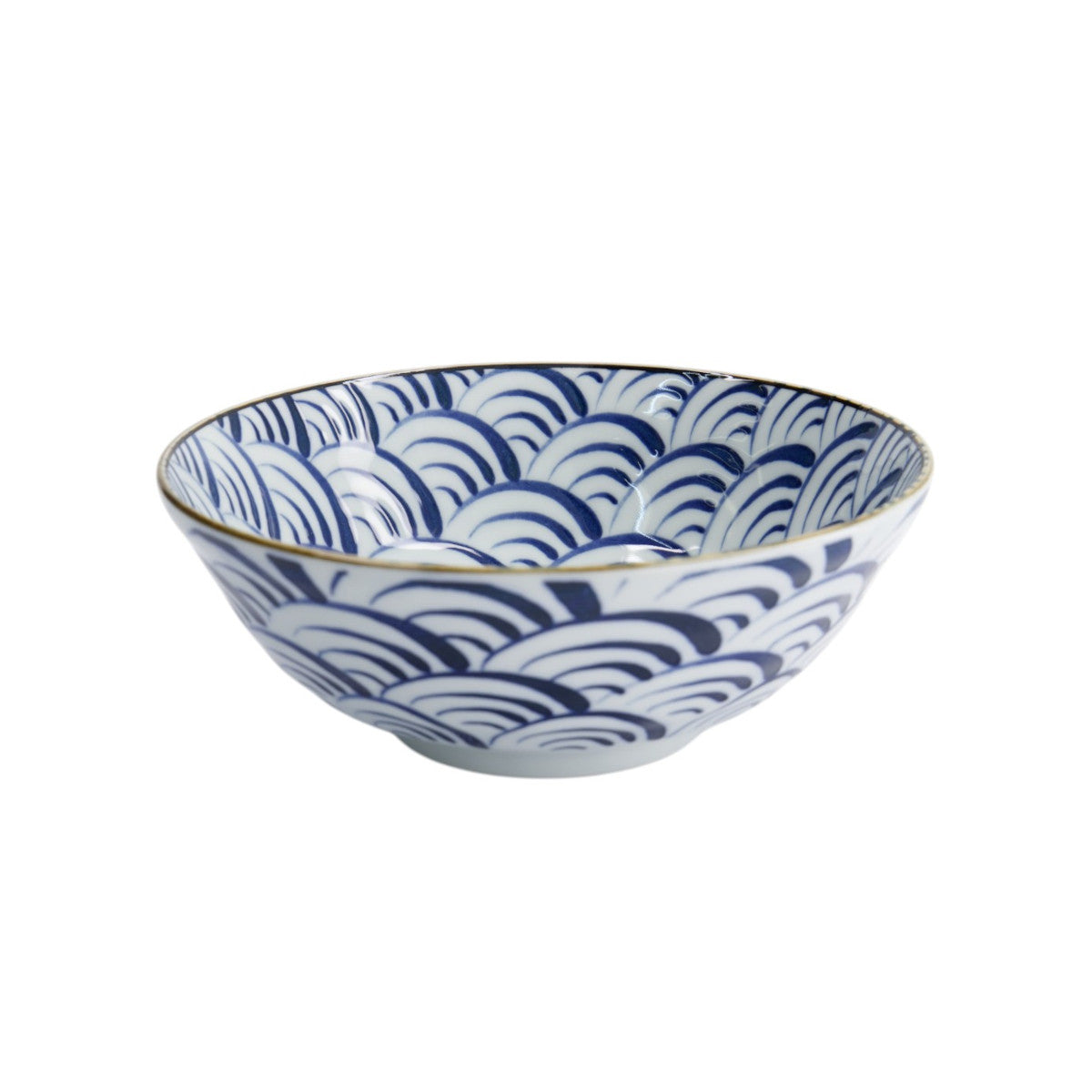 Tokyo Design Natsu Nami Ramen Bowl Blue 21cm – angled view highlighting blue semi-circle pattern