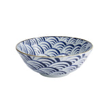 Tokyo Design Natsu Nami Ramen Bowl Blue 21cm – angled view highlighting blue semi-circle pattern