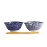 Tokyo Design Nippon Blue Tayo Bowls and Chopsticks Set of 2.1 – Two patterned blue bowls with chopsticks