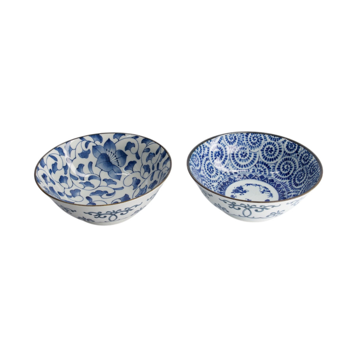 Tokyo Design Tokyo Blue Bowl Set Blue 2 Piece – angled side view highlighting patterns