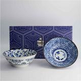 Tokyo Design Tokyo Blue Bowl Set Blue 2 Piece – displayed with decorative gift box behind