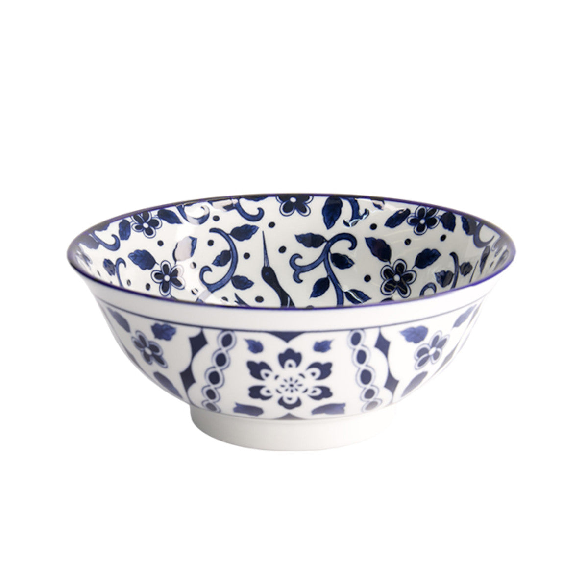 Tokyo Design Tokyo Blue Maizuru Bowl Blue 21cm – close-up detail of crane and floral motif