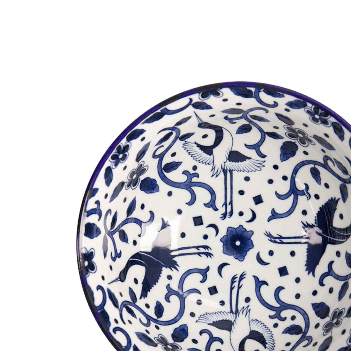 Tokyo Design Tokyo Blue Maizuru Bowl Blue 21cm – close-up detail of crane and floral motif