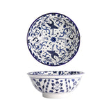 Tokyo Design Tokyo Blue Maizuru Bowl Blue 21cm – top and side view showcasing crane and floral pattern