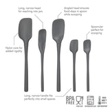 Tovolo charcoal spatula set showing design details and BPA free dishwasher safe icons