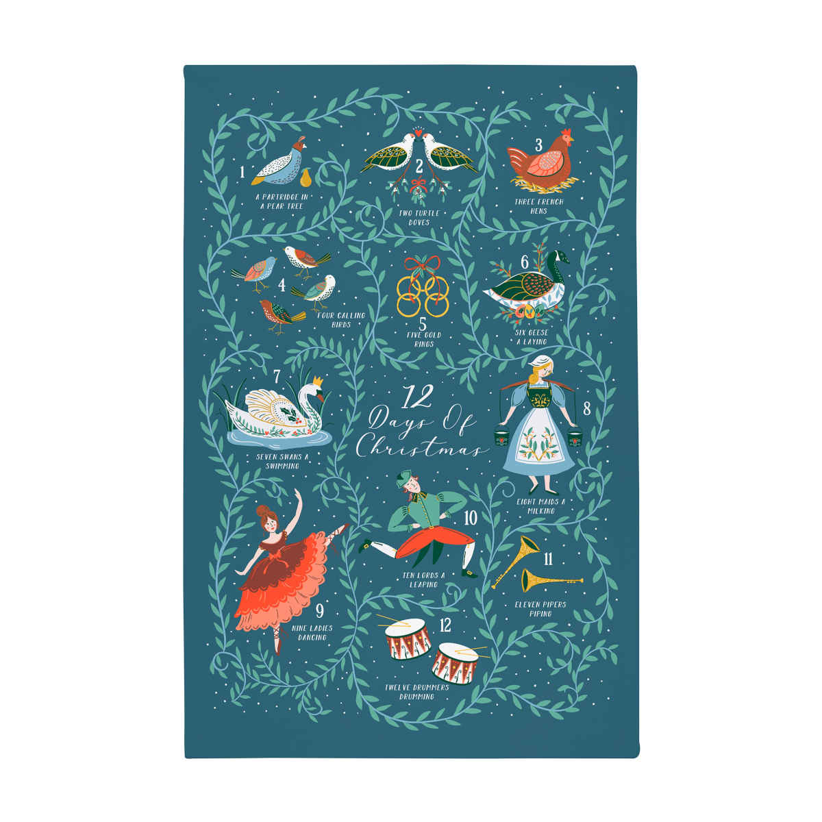 Ulster Weavers 12 Days of Christmas Tea Towel – flat front view