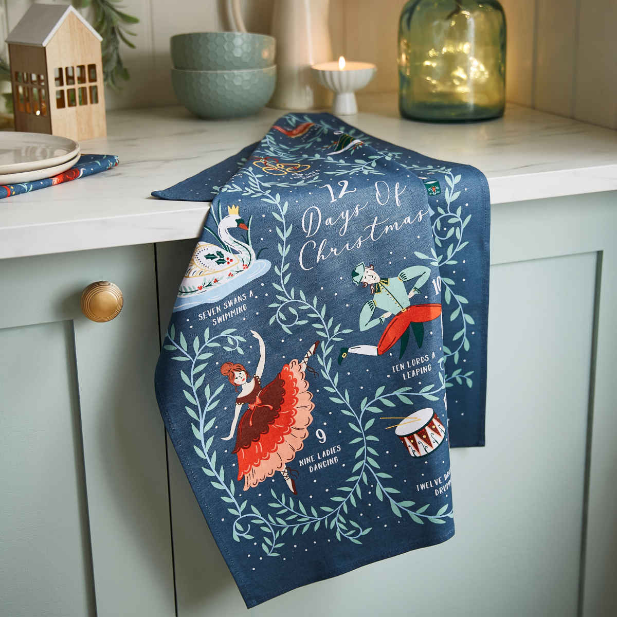 Ulster Weavers 12 Days of Christmas Tea Towel – flat front view