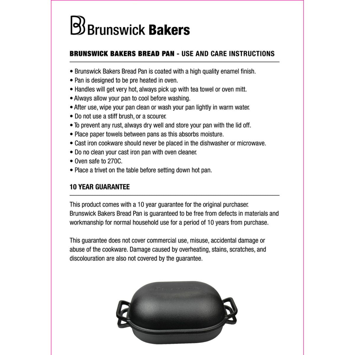 Brunswick Bakers Pre-Seasoned Cast Iron Bread Loaf Baking Pan | Minimax - use and care instructions