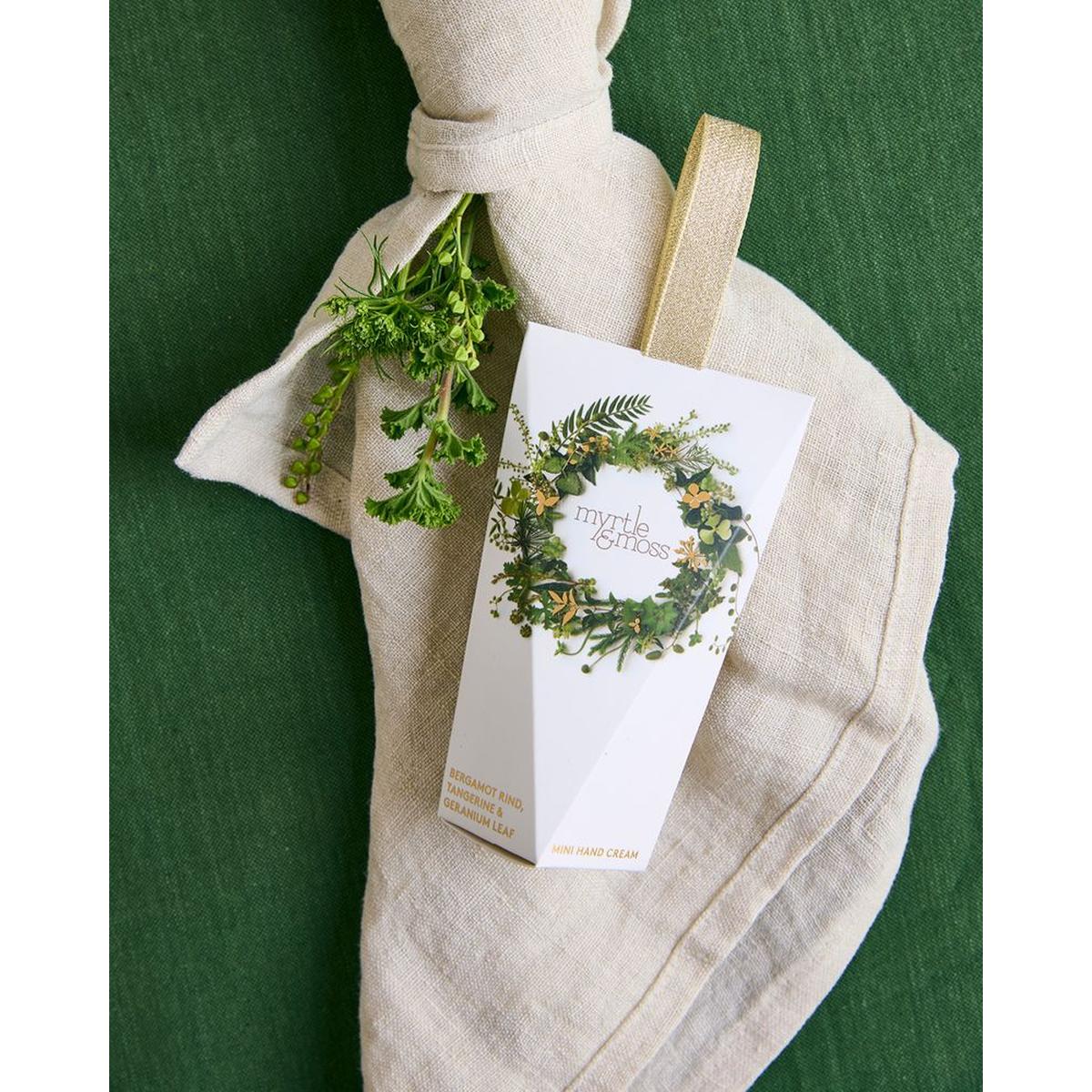 Myrtle and Moss Bergamot Handcream Ornament – festive mini hand cream gift in mandarin, lemon myrtle and orange peel scent with hang tag.