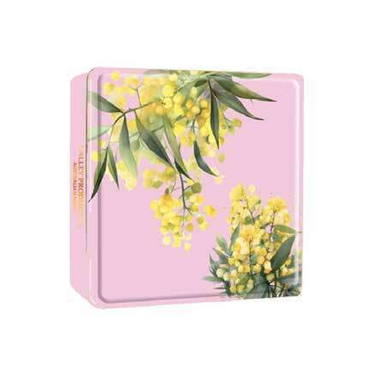 Valley Produce Co. Wattle Shortbread Tin Pink 180g – Australian-made butter shortbread presented in pink gift tin with wattle design.