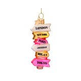 Vondels Glass City Direction Sign 12cm – festive ornament with colorful city signposts