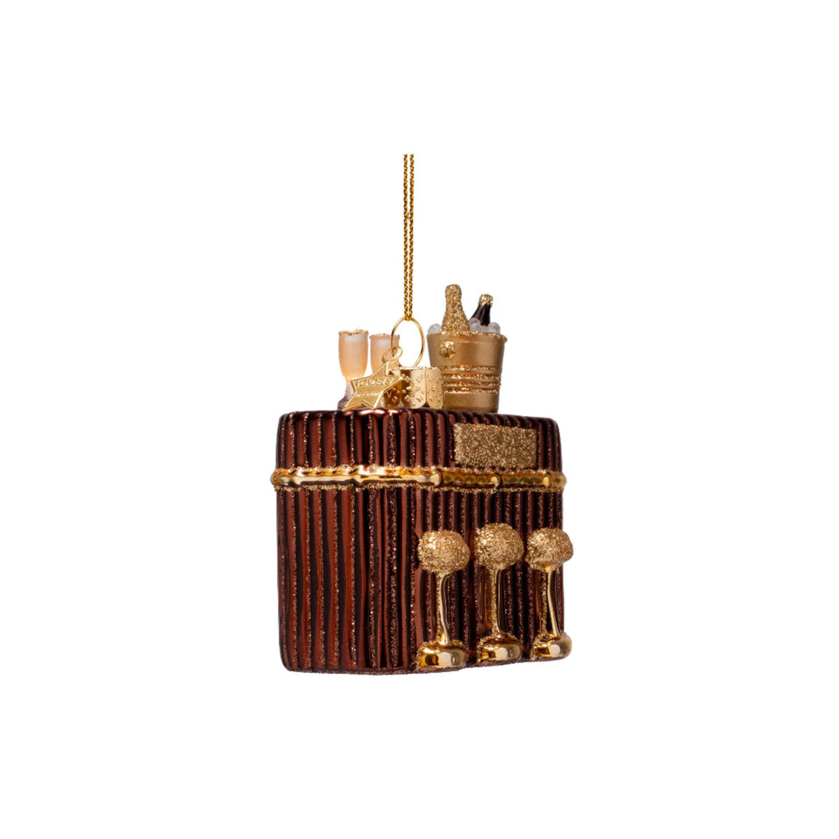 Vondels Glass Cocktail Bar 8cm – festive bar ornament with champagne and stools