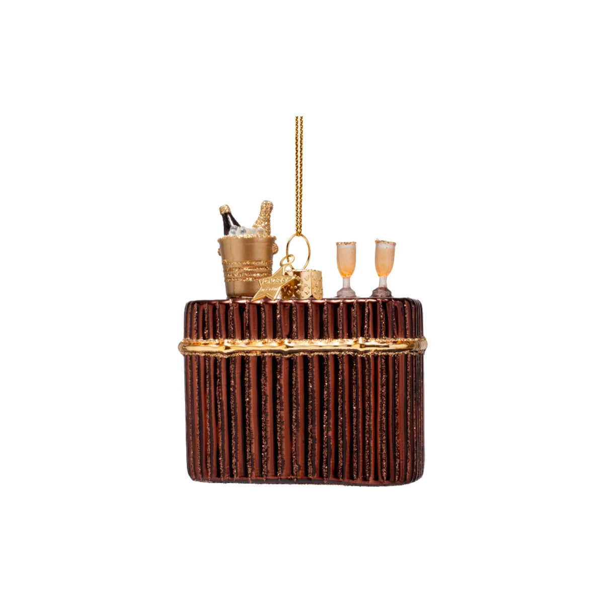 Vondels Glass Cocktail Bar 8cm – festive bar ornament with champagne and stools