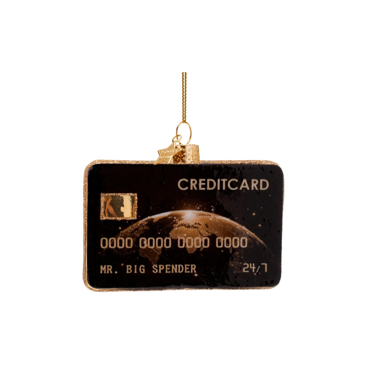 Vondels Glass Credit Card Ornament 7cm – novelty ornament shaped like a black credit card