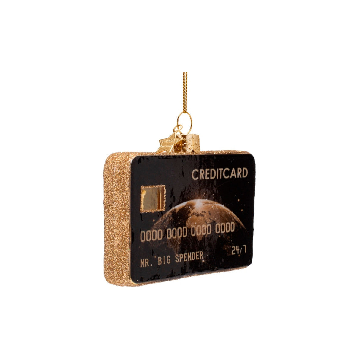 Vondels Glass Credit Card Ornament 7cm – novelty ornament shaped like a black credit card