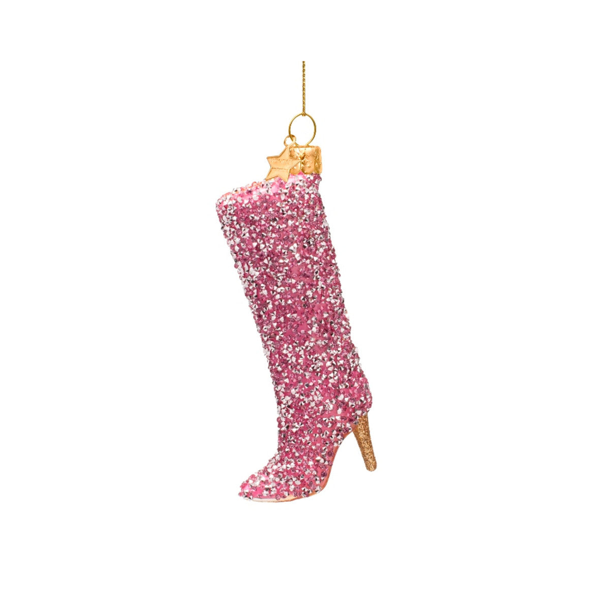 Vondels Glass Diamond Boot Pink 10.5cm – sparkling boot ornament with glitter finish