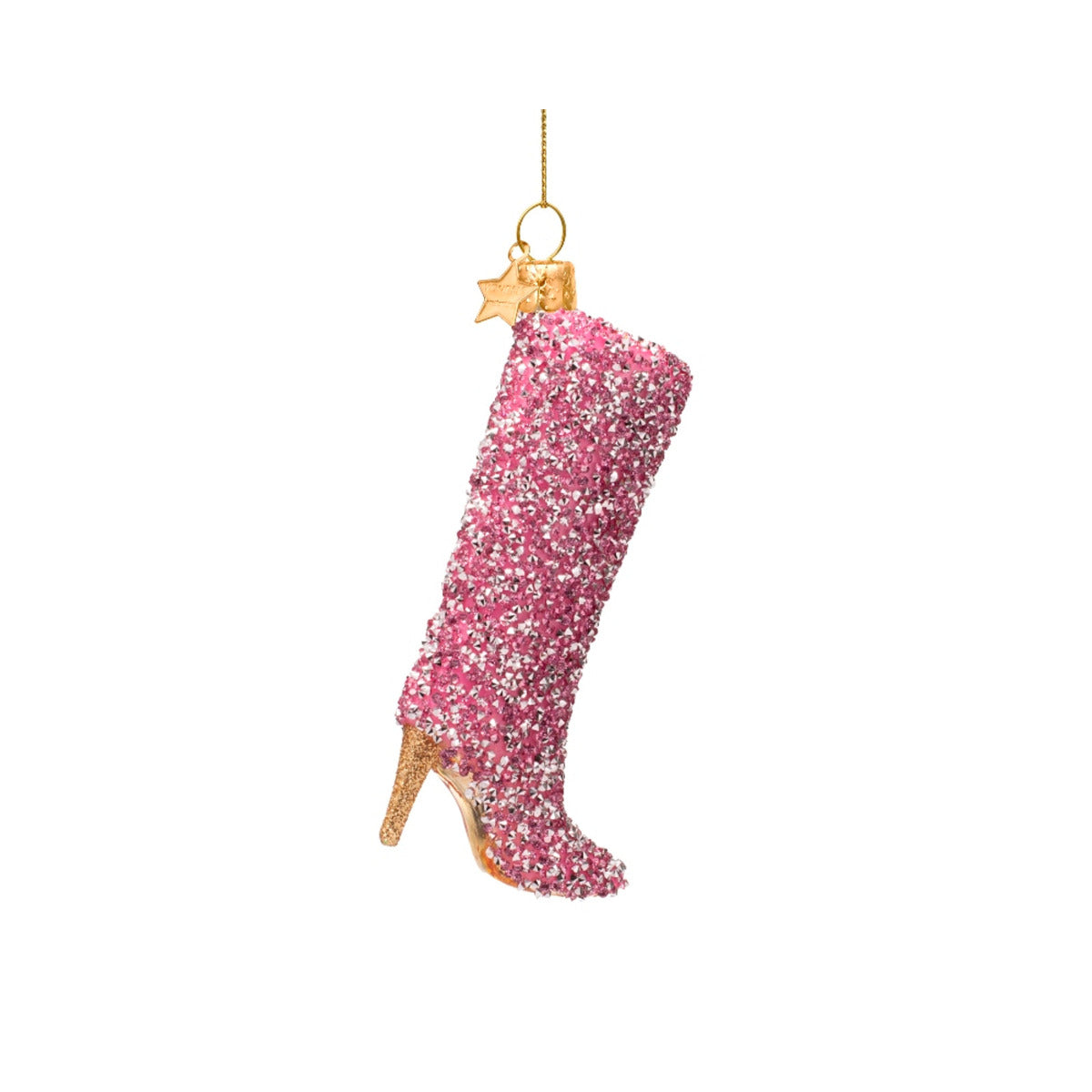 Vondels Glass Diamond Boot Pink 10.5cm – sparkling boot ornament with glitter finish