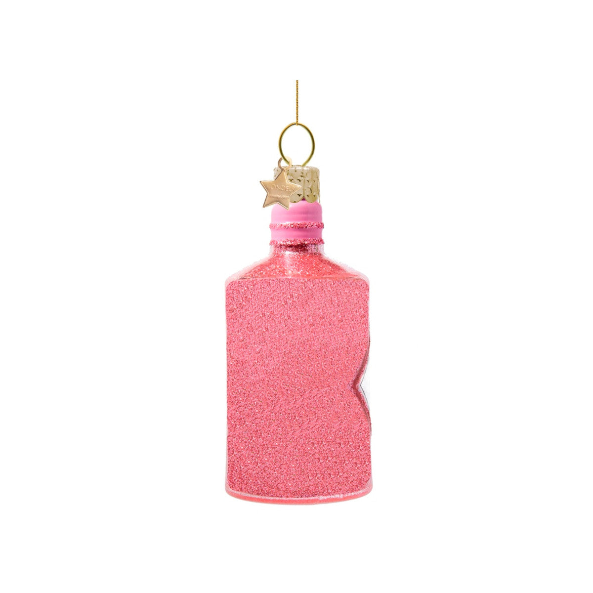 Vondels Glass Gin Bottle Ornament Pink 10cm – glitter pink gin bottle ornament with gold details