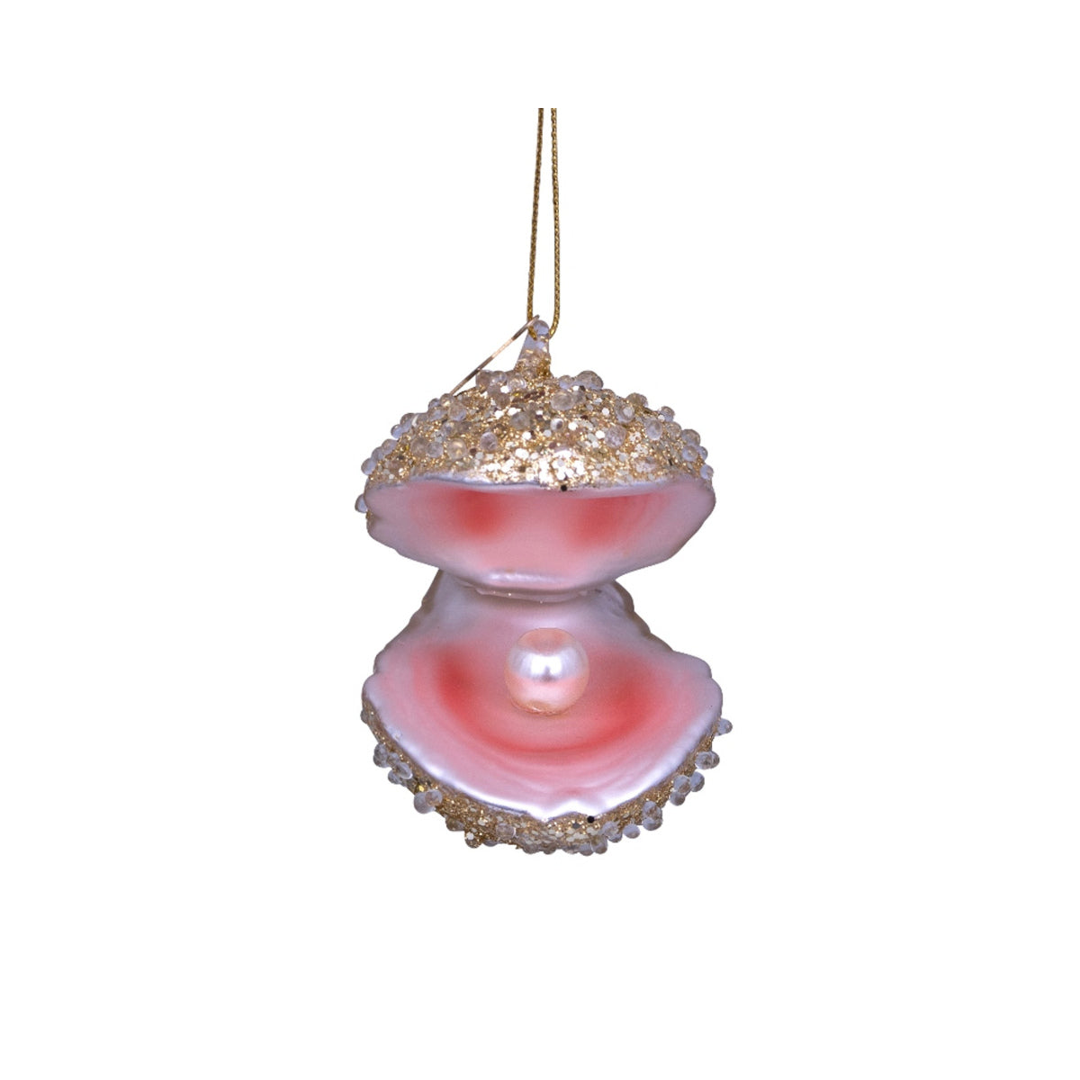 Vondels Glass Glitter Oyster Ornament 7cm – sparkling oyster shell with pearl