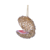 Vondels Glass Glitter Oyster Ornament 7cm – sparkling oyster shell with pearl
