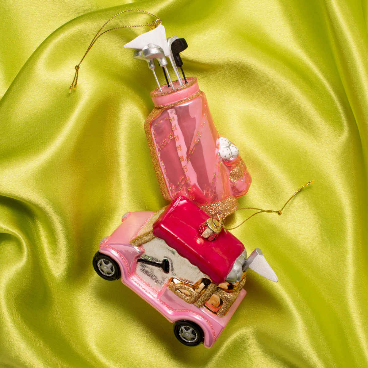 Vondels Glass Golf Bag Ornament Pink 14cm – playful pink golf bag with glitter accents