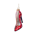 Vondels Glass Hearts High Heel Red Gold Ornament 10cm – glamorous red stiletto ornament with golden heart accents