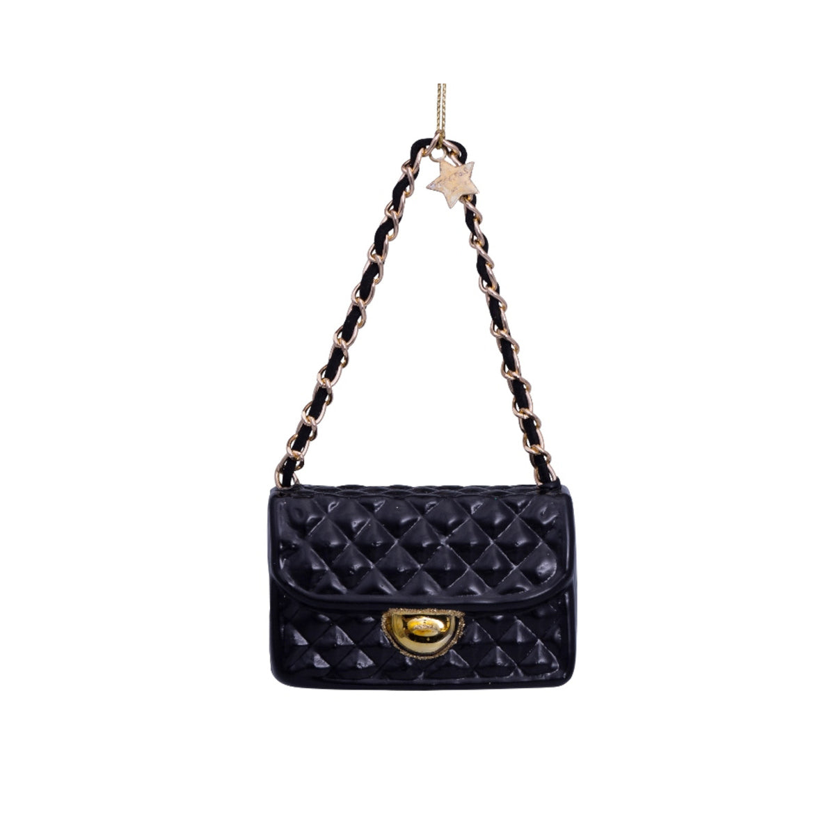 Vondels Glass Quilt Handbag Black 7cm – chic black handbag ornament with quilted detail