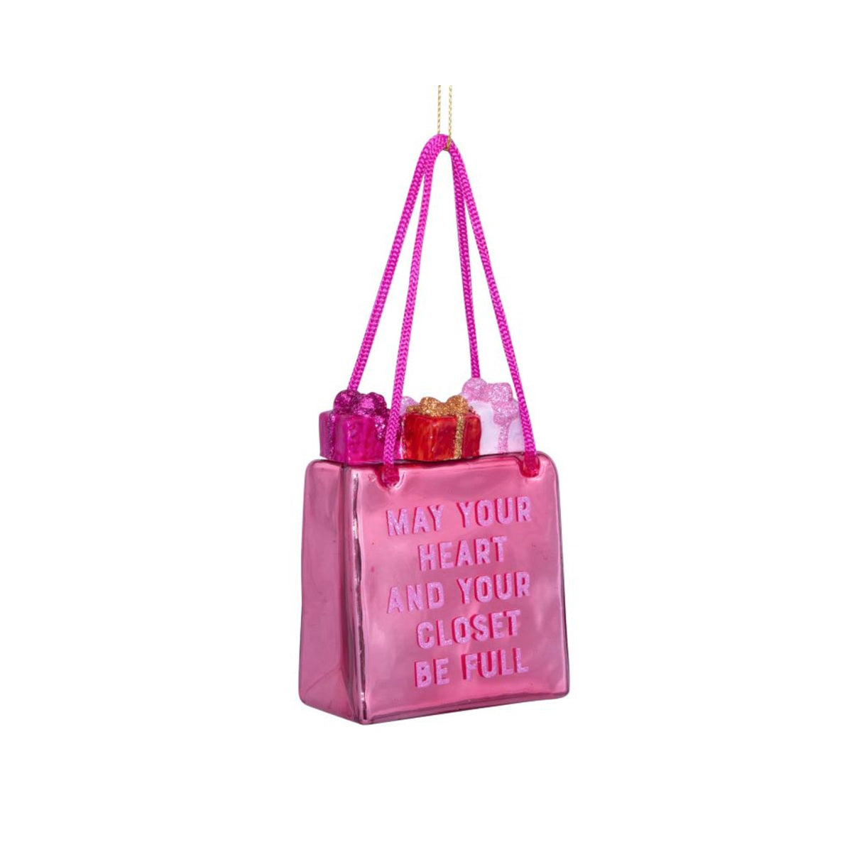 Vondels Glass Shopping Bag Ornament Pink 8cm – holiday ornament shaped like a shopping tote