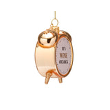 Vondels Glass Wine O'Clock Alarm Ornament 9cm – playful glass clock ornament with “It’s Wine O’Clock” design