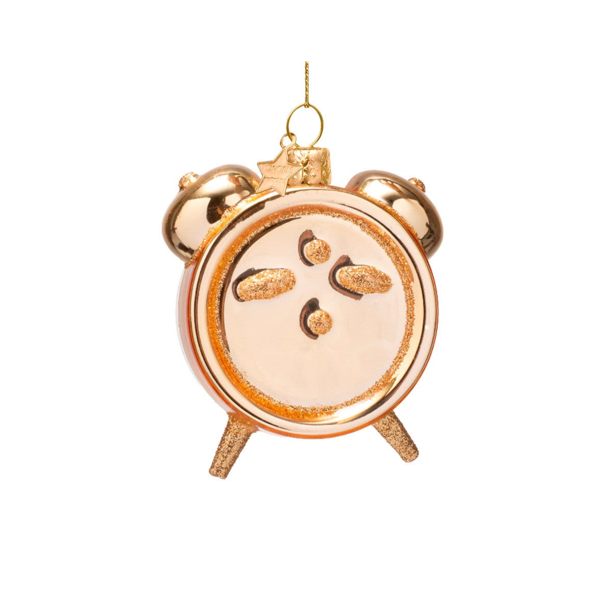 Vondels Glass Wine O'Clock Alarm Ornament 9cm – playful glass clock ornament with “It’s Wine O’Clock” design