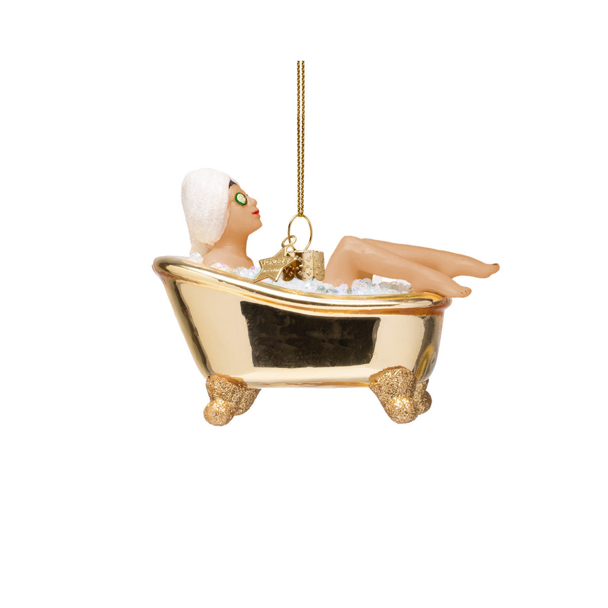 Vondels Glass Woman in Bath Ornament 6cm – luxury gold bath scene decoration