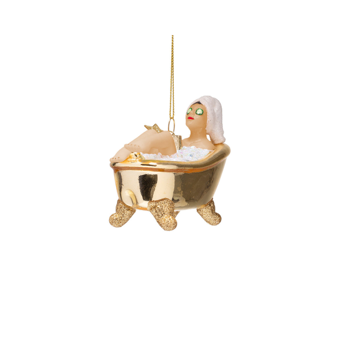 Vondels Glass Woman in Bath Ornament 6cm – luxury gold bath scene decoration