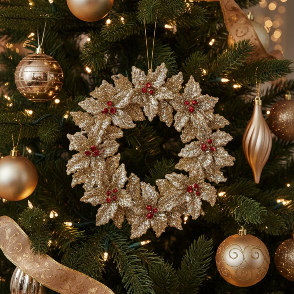 RAZ Holly Wreath Ornament Gold 12cm